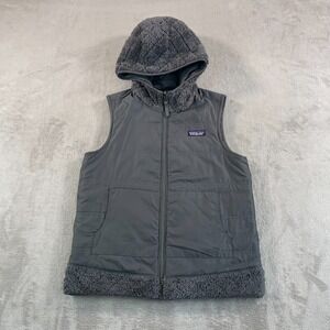 Patagonia Los Gatos Hooded Vest Women Medium Forged‎ Grey Full Zip Reversible